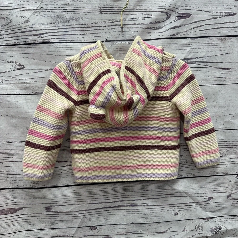 Baby GAP Pink Purple and Nude Striped Knitted Hoodie Sweater Size 6-12 Months